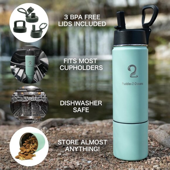 Puddles 2 Oceans Insulated Water Bottle & Snack Container - Picture 11 of 14